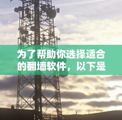 为了帮助你选择适合的翻墙软件,以下是详细的步骤和建议 为了帮助你选择适合的翻墙软件,以下是详细的步骤和建议