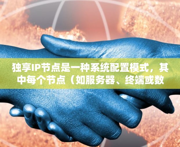 独享IP节点是一种系统配置模式，其中每个节点（如服务器、终端或数据库）拥有独立的IP地址。这种配置方式旨在确保每个节点的独立性和高效运行，而不仅仅是共享同一个IP地址。以下是对该概念的详细说明